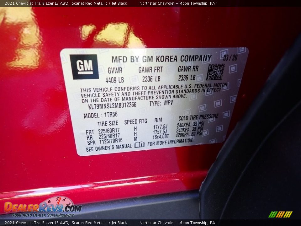2021 Chevrolet TrailBlazer LS AWD Scarlet Red Metallic / Jet Black Photo #14