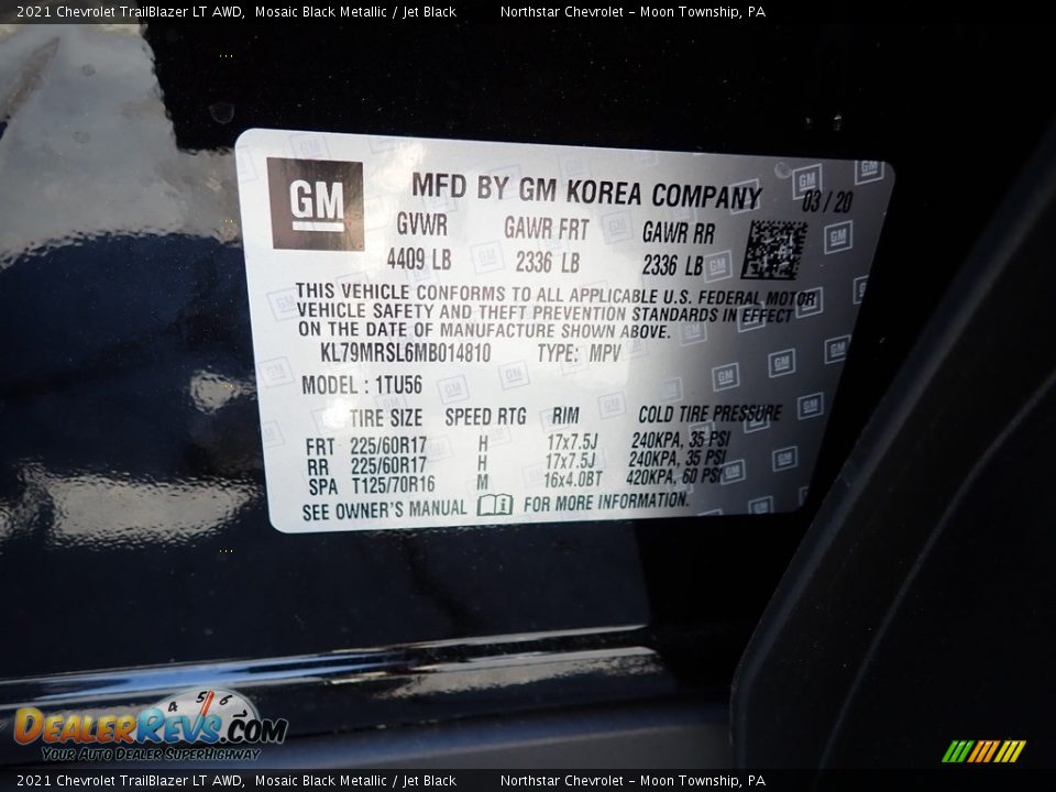 2021 Chevrolet TrailBlazer LT AWD Mosaic Black Metallic / Jet Black Photo #14