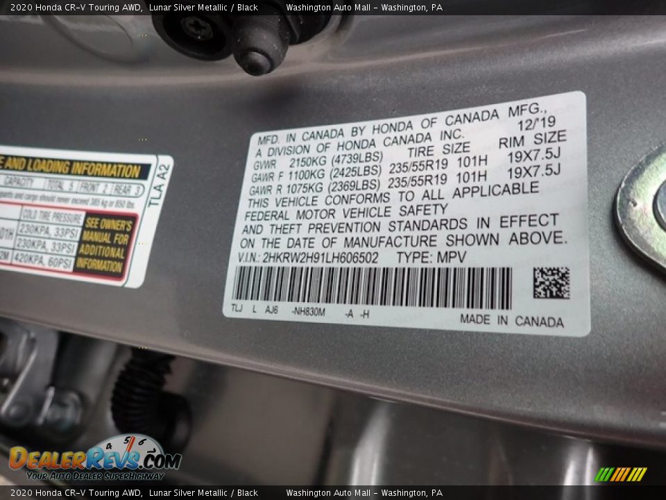 2020 Honda CR-V Touring AWD Lunar Silver Metallic / Black Photo #12