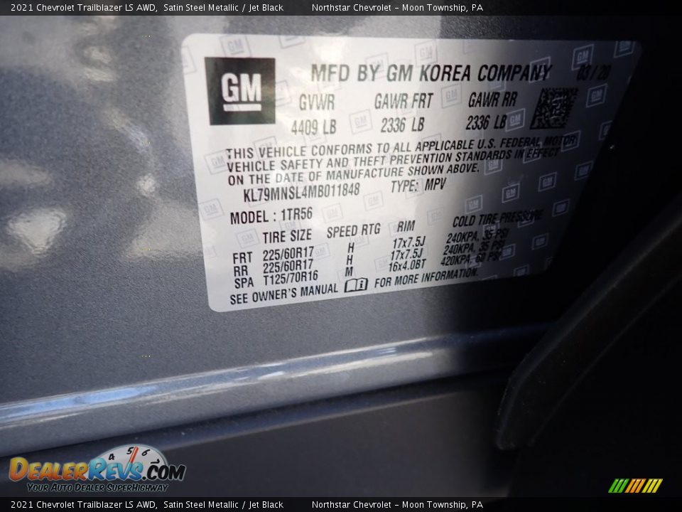2021 Chevrolet Trailblazer LS AWD Satin Steel Metallic / Jet Black Photo #14