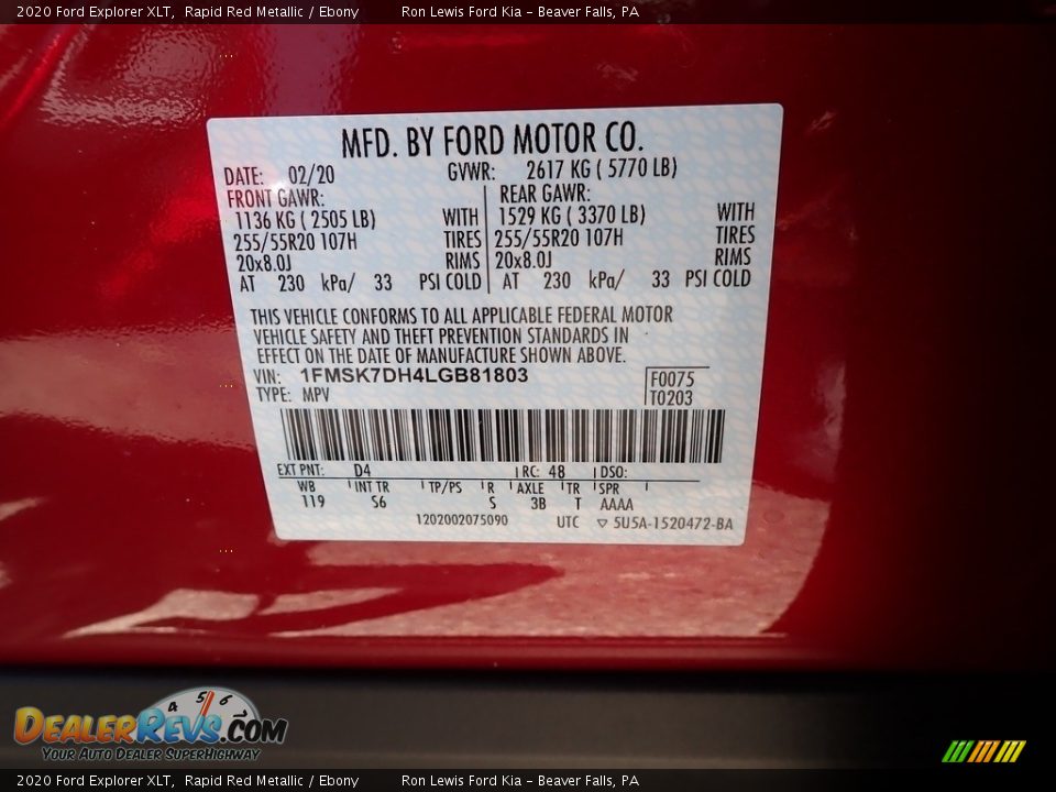 2020 Ford Explorer XLT Rapid Red Metallic / Ebony Photo #11
