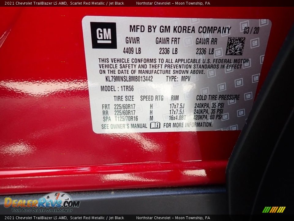 2021 Chevrolet TrailBlazer LS AWD Scarlet Red Metallic / Jet Black Photo #14