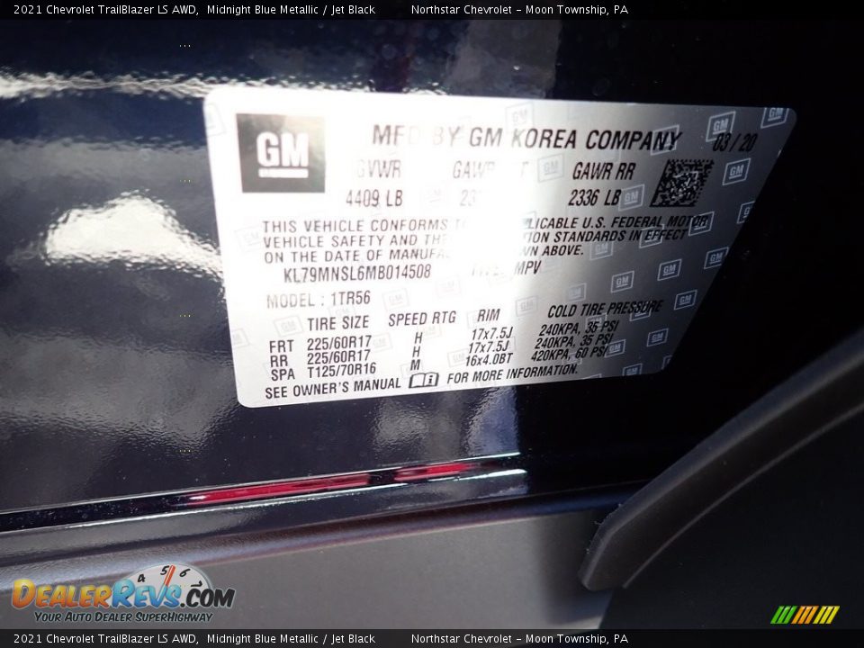 2021 Chevrolet TrailBlazer LS AWD Midnight Blue Metallic / Jet Black Photo #15