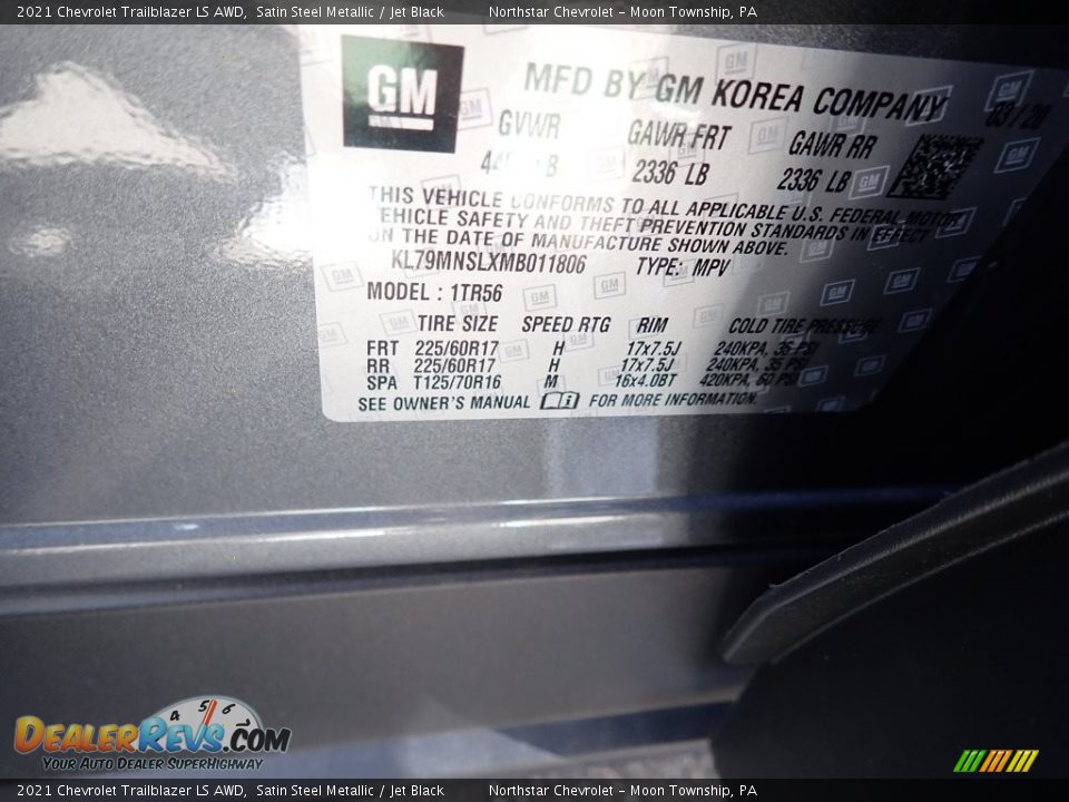 2021 Chevrolet Trailblazer LS AWD Satin Steel Metallic / Jet Black Photo #15