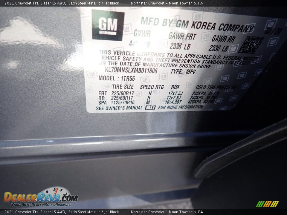 2021 Chevrolet TrailBlazer LS AWD Satin Steel Metallic / Jet Black Photo #15