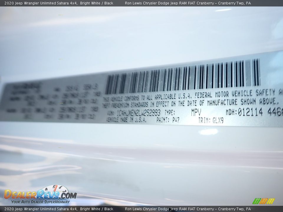 2020 Jeep Wrangler Unlimited Sahara 4x4 Bright White / Black Photo #14
