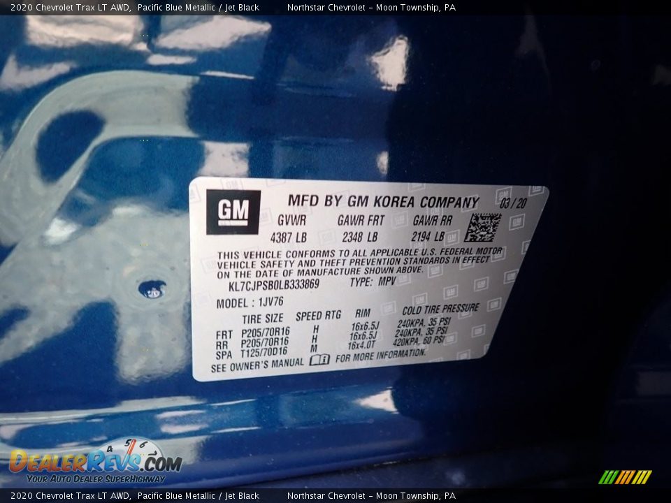 2020 Chevrolet Trax LT AWD Pacific Blue Metallic / Jet Black Photo #15