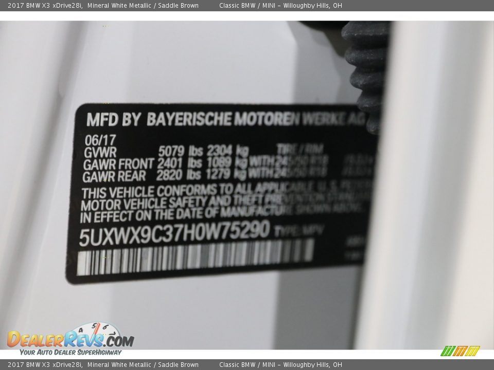 2017 BMW X3 xDrive28i Mineral White Metallic / Saddle Brown Photo #19