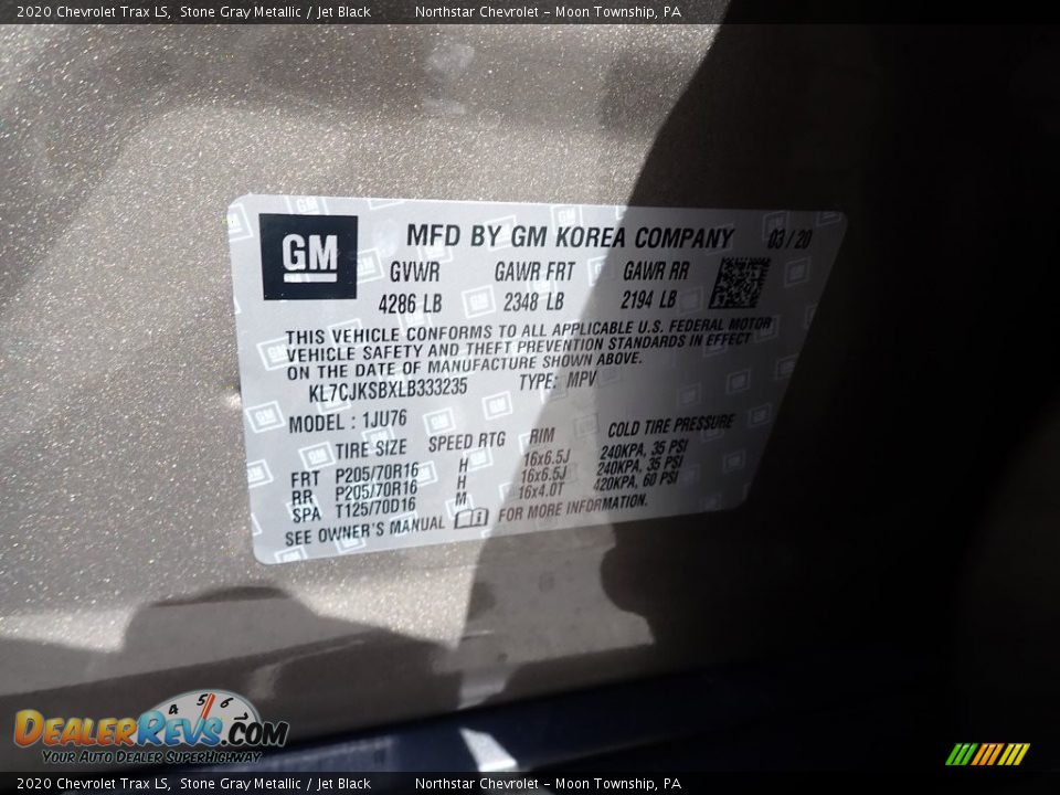 2020 Chevrolet Trax LS Stone Gray Metallic / Jet Black Photo #16