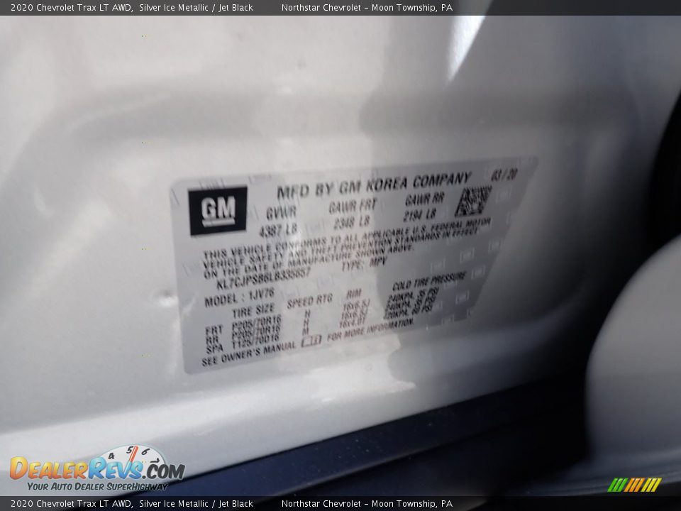 2020 Chevrolet Trax LT AWD Silver Ice Metallic / Jet Black Photo #16