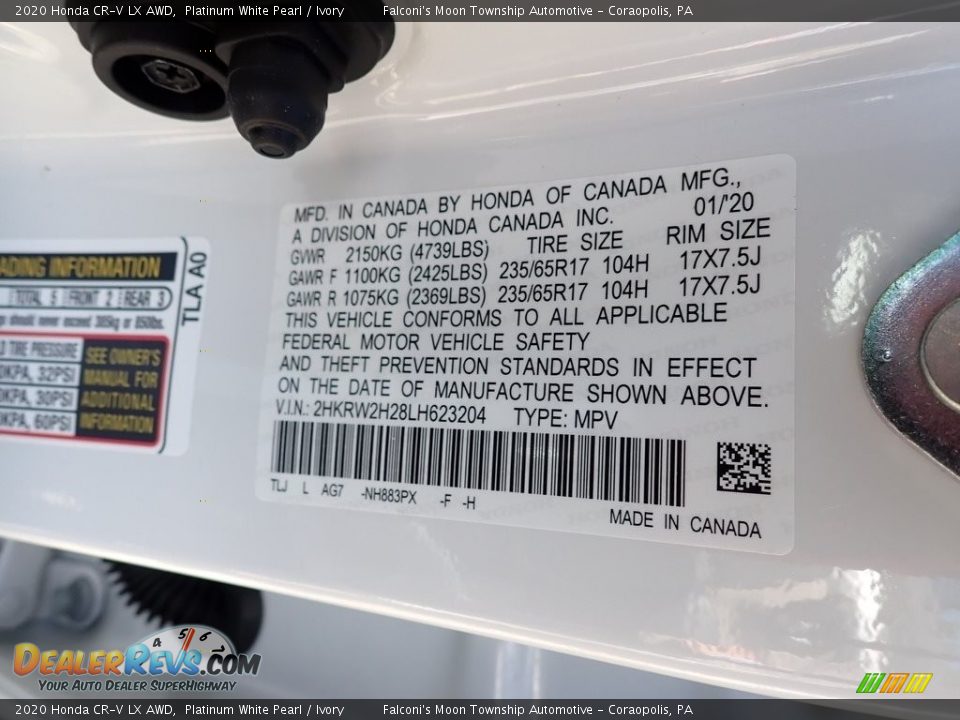 2020 Honda CR-V LX AWD Platinum White Pearl / Ivory Photo #12