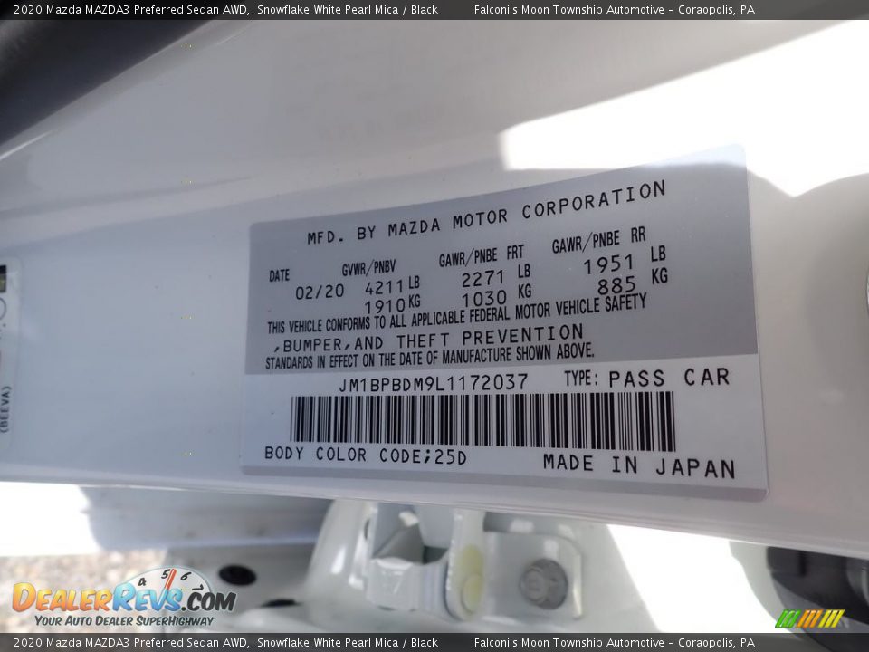 2020 Mazda MAZDA3 Preferred Sedan AWD Snowflake White Pearl Mica / Black Photo #12