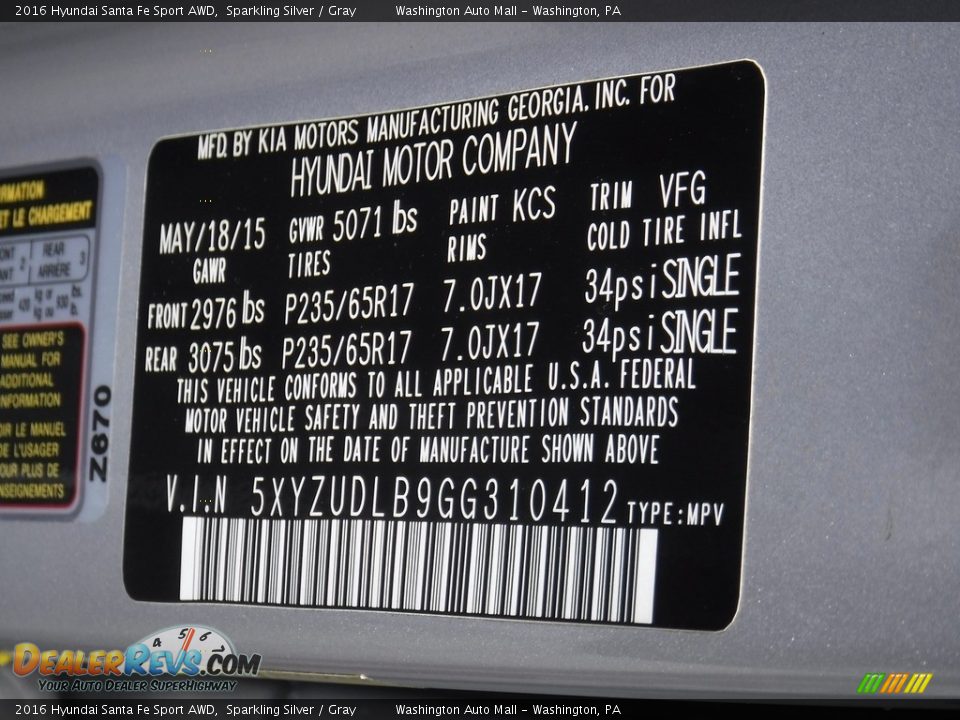 2016 Hyundai Santa Fe Sport AWD Sparkling Silver / Gray Photo #29