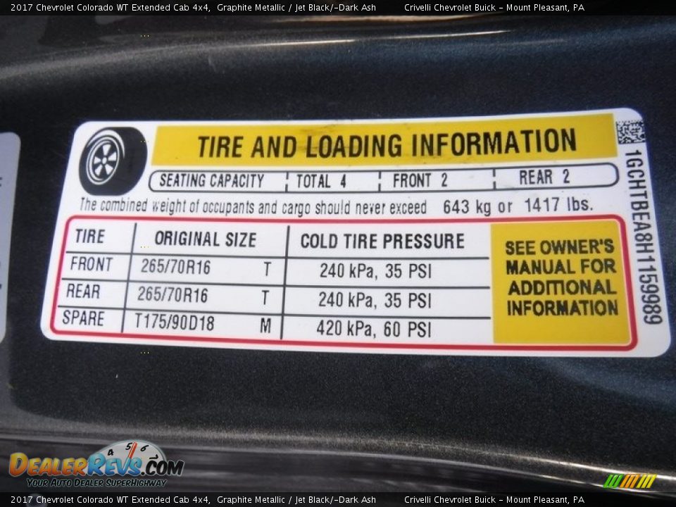 2017 Chevrolet Colorado WT Extended Cab 4x4 Graphite Metallic / Jet Black/­Dark Ash Photo #31