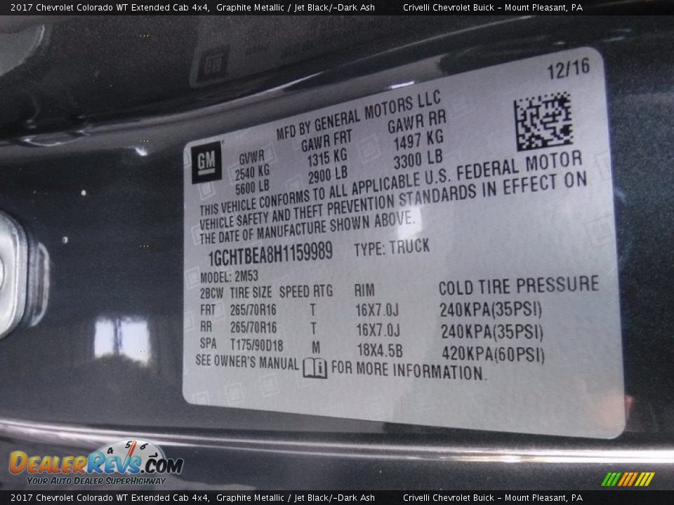 2017 Chevrolet Colorado WT Extended Cab 4x4 Graphite Metallic / Jet Black/­Dark Ash Photo #33