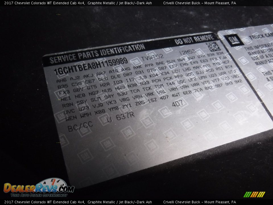 2017 Chevrolet Colorado WT Extended Cab 4x4 Graphite Metallic / Jet Black/­Dark Ash Photo #34