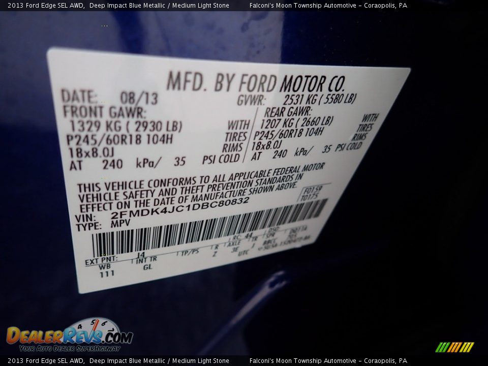 2013 Ford Edge SEL AWD Deep Impact Blue Metallic / Medium Light Stone Photo #23
