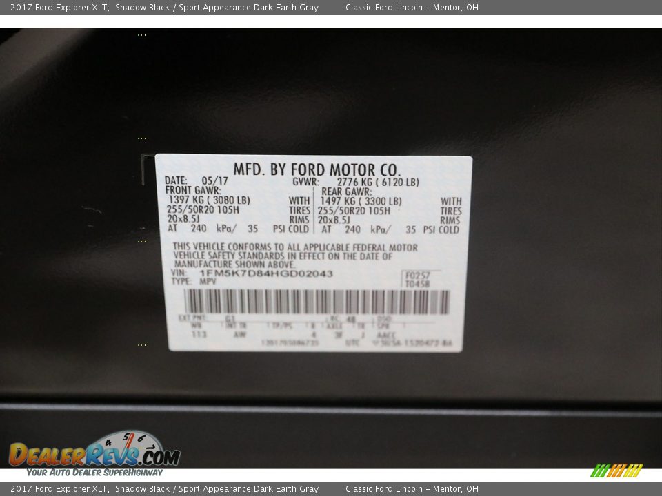 2017 Ford Explorer XLT Shadow Black / Sport Appearance Dark Earth Gray Photo #21