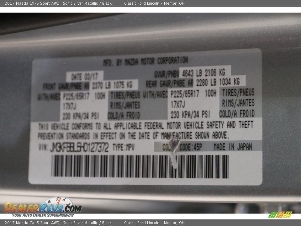2017 Mazda CX-5 Sport AWD Sonic Silver Metallic / Black Photo #19