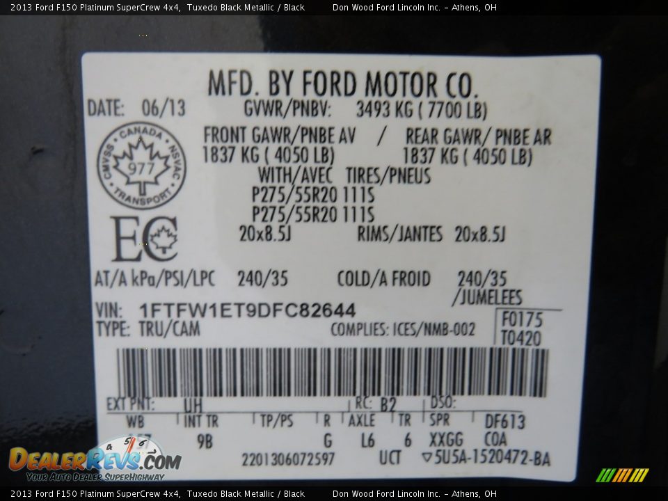 2013 Ford F150 Platinum SuperCrew 4x4 Tuxedo Black Metallic / Black Photo #31