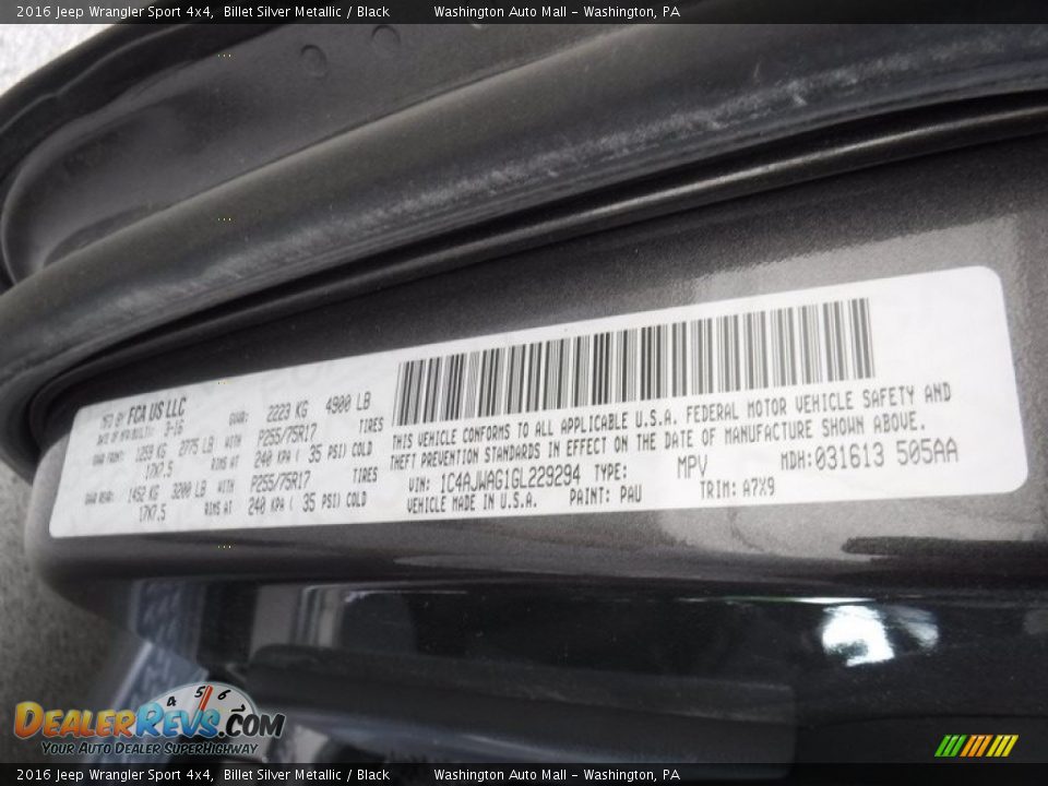 2016 Jeep Wrangler Sport 4x4 Billet Silver Metallic / Black Photo #26
