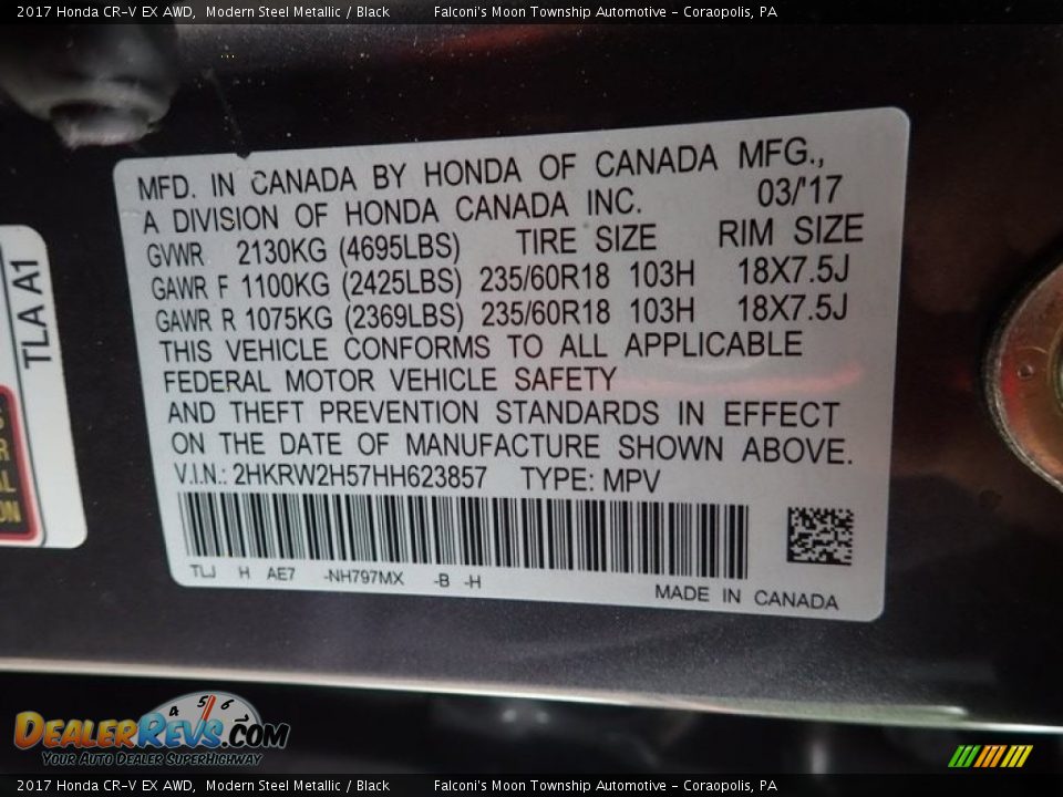 2017 Honda CR-V EX AWD Modern Steel Metallic / Black Photo #23