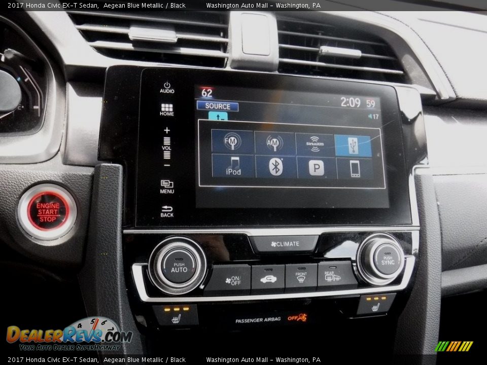 2017 Honda Civic EX-T Sedan Aegean Blue Metallic / Black Photo #19