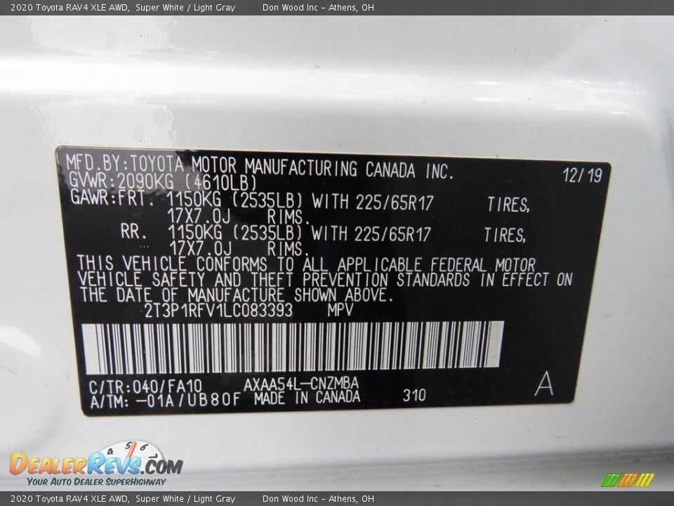 2020 Toyota RAV4 XLE AWD Super White / Light Gray Photo #33