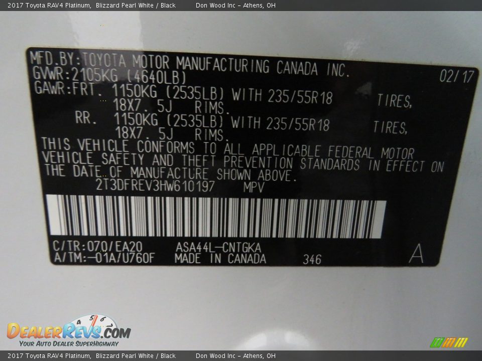 2017 Toyota RAV4 Platinum Blizzard Pearl White / Black Photo #35