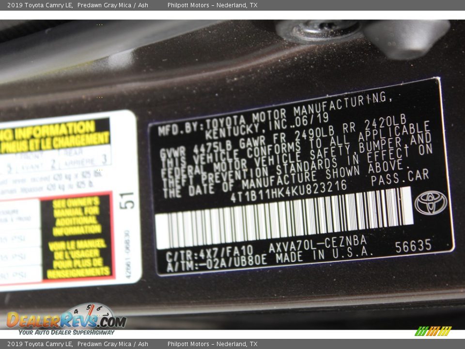 2019 Toyota Camry LE Predawn Gray Mica / Ash Photo #29