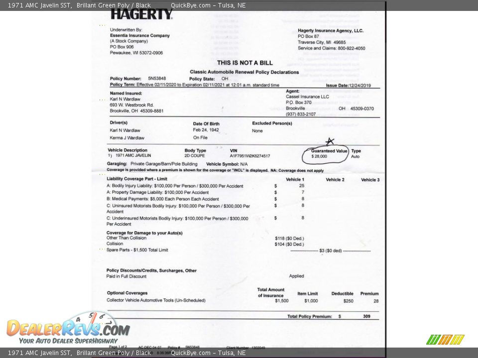 Info Tag of 1971 AMC Javelin SST Photo #28