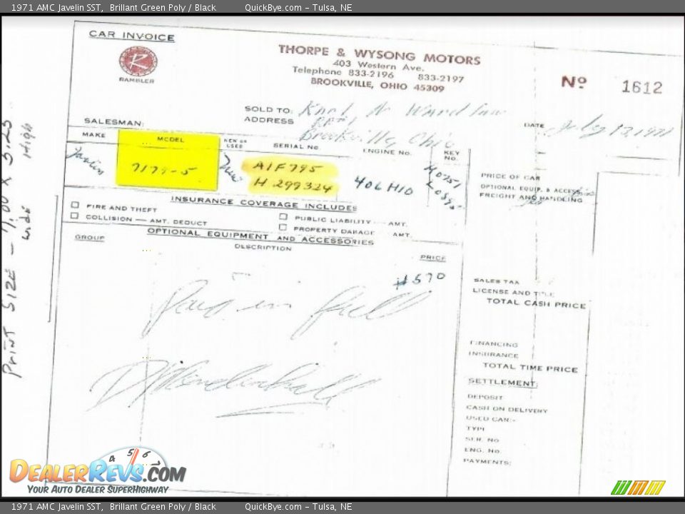 Info Tag of 1971 AMC Javelin SST Photo #29
