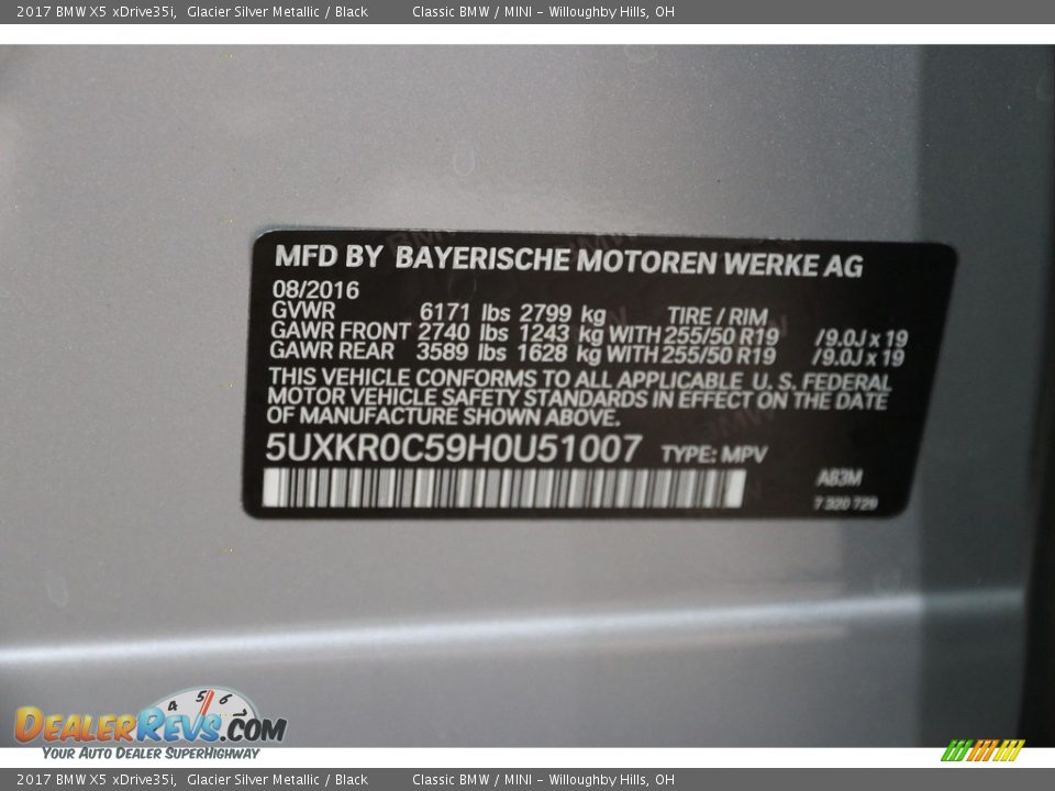 2017 BMW X5 xDrive35i Glacier Silver Metallic / Black Photo #20