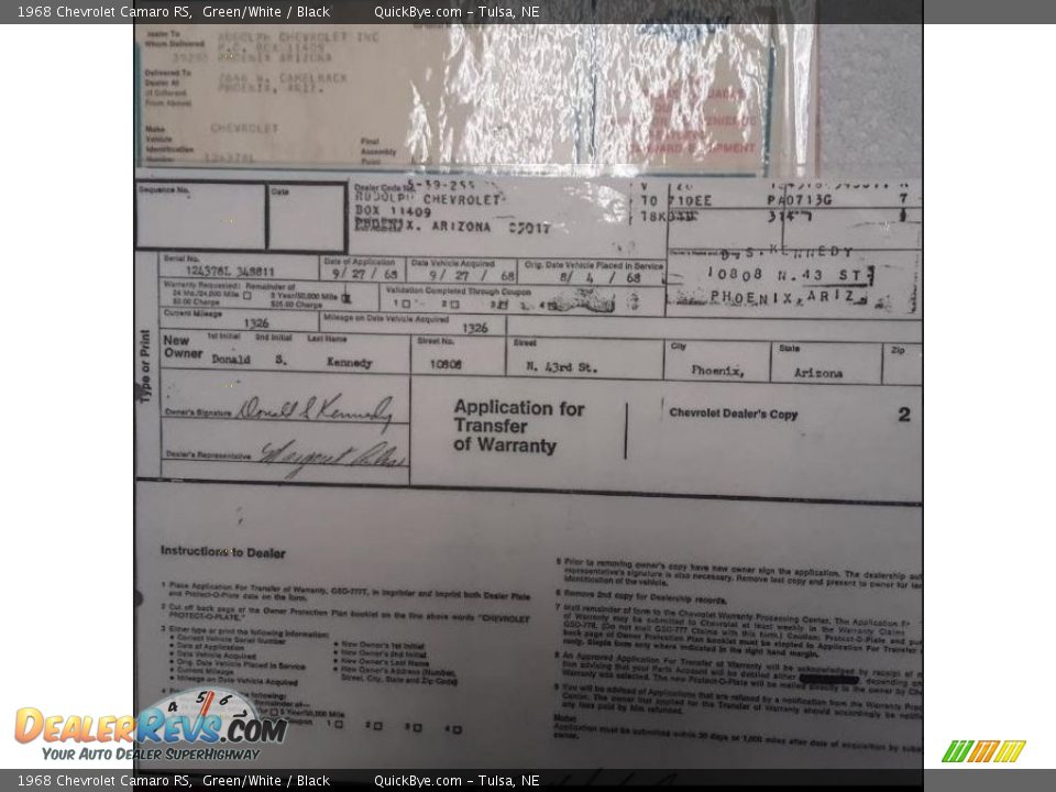 1968 Chevrolet Camaro RS Green/White / Black Photo #26