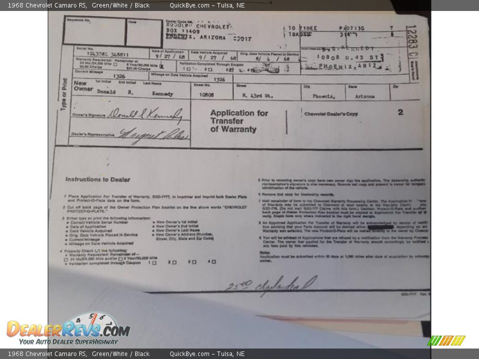 1968 Chevrolet Camaro RS Green/White / Black Photo #30