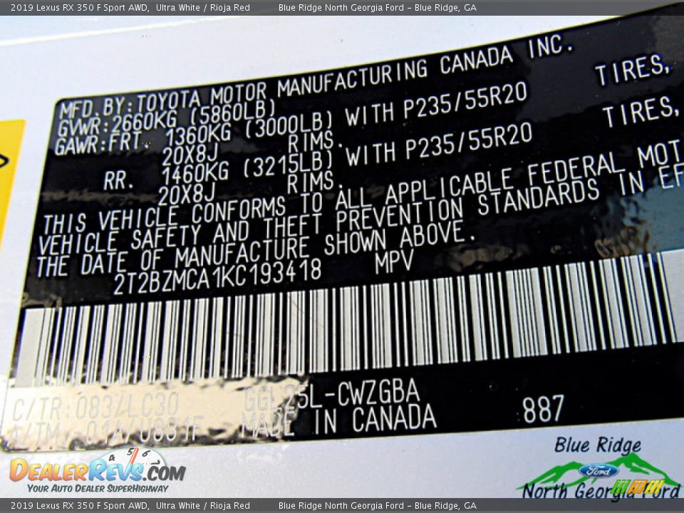 2019 Lexus RX 350 F Sport AWD Ultra White / Rioja Red Photo #26