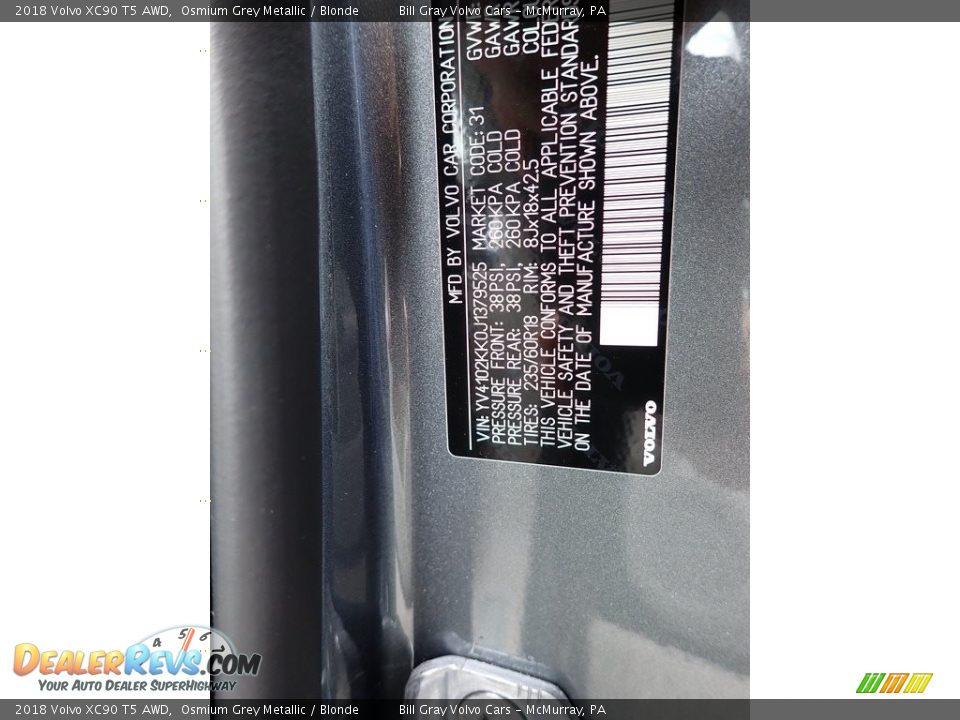 2018 Volvo XC90 T5 AWD Osmium Grey Metallic / Blonde Photo #15