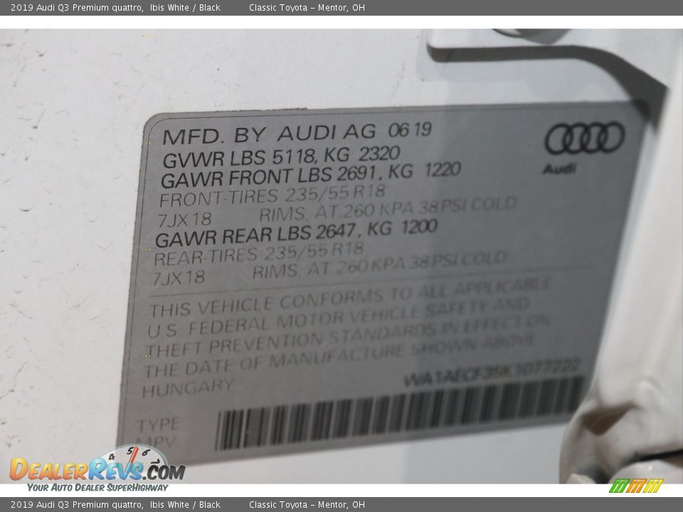 2019 Audi Q3 Premium quattro Ibis White / Black Photo #18