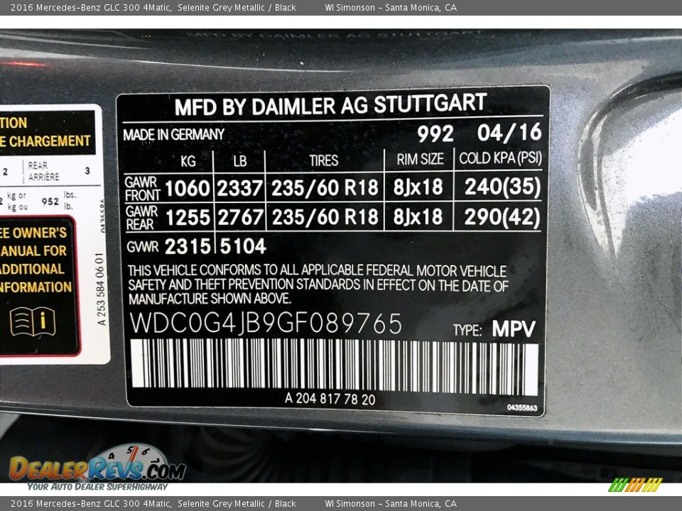 2016 Mercedes-Benz GLC 300 4Matic Selenite Grey Metallic / Black Photo #24