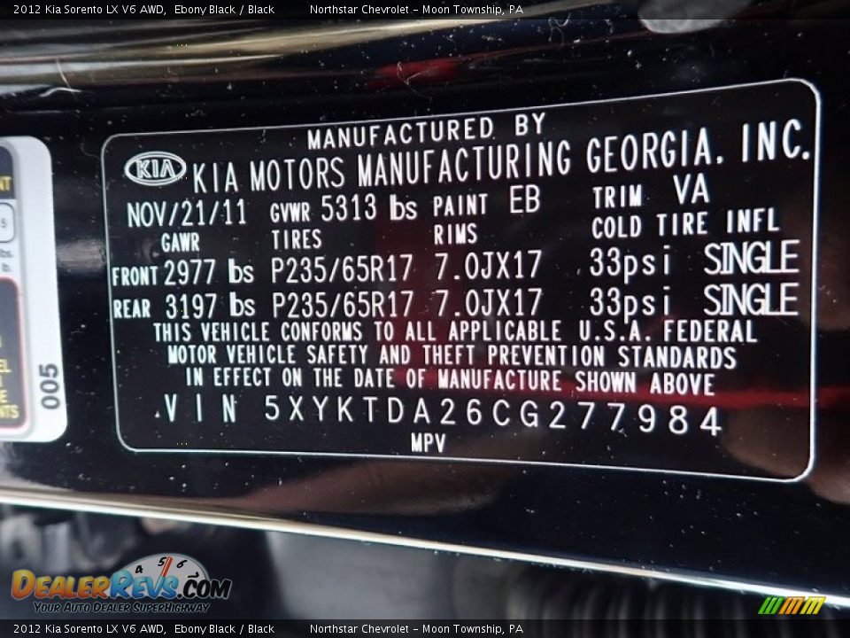 2012 Kia Sorento LX V6 AWD Ebony Black / Black Photo #28