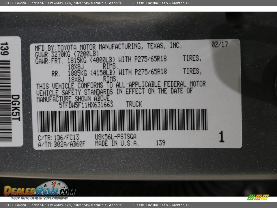 2017 Toyota Tundra SR5 CrewMax 4x4 Silver Sky Metallic / Graphite Photo #19