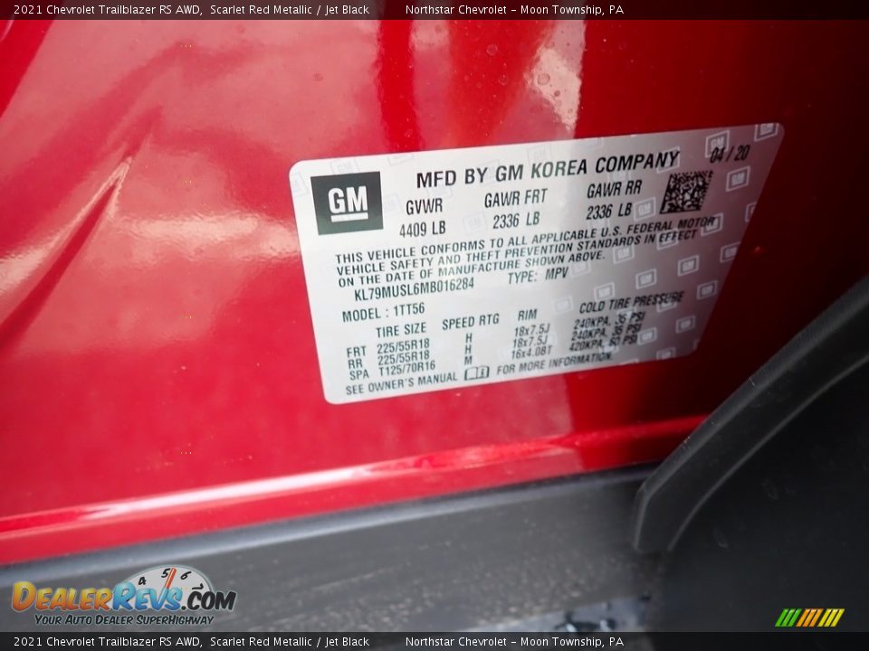 2021 Chevrolet Trailblazer RS AWD Scarlet Red Metallic / Jet Black Photo #14