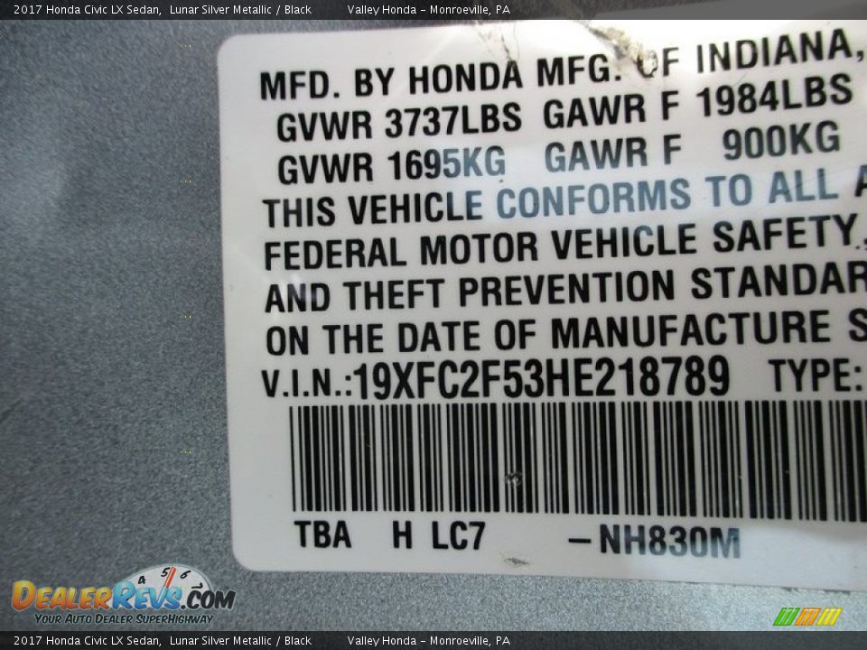 2017 Honda Civic LX Sedan Lunar Silver Metallic / Black Photo #19