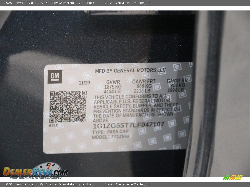 2020 Chevrolet Malibu RS Shadow Gray Metallic / Jet Black Photo #19