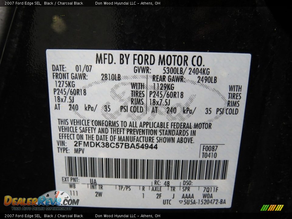 2007 Ford Edge SEL Black / Charcoal Black Photo #33