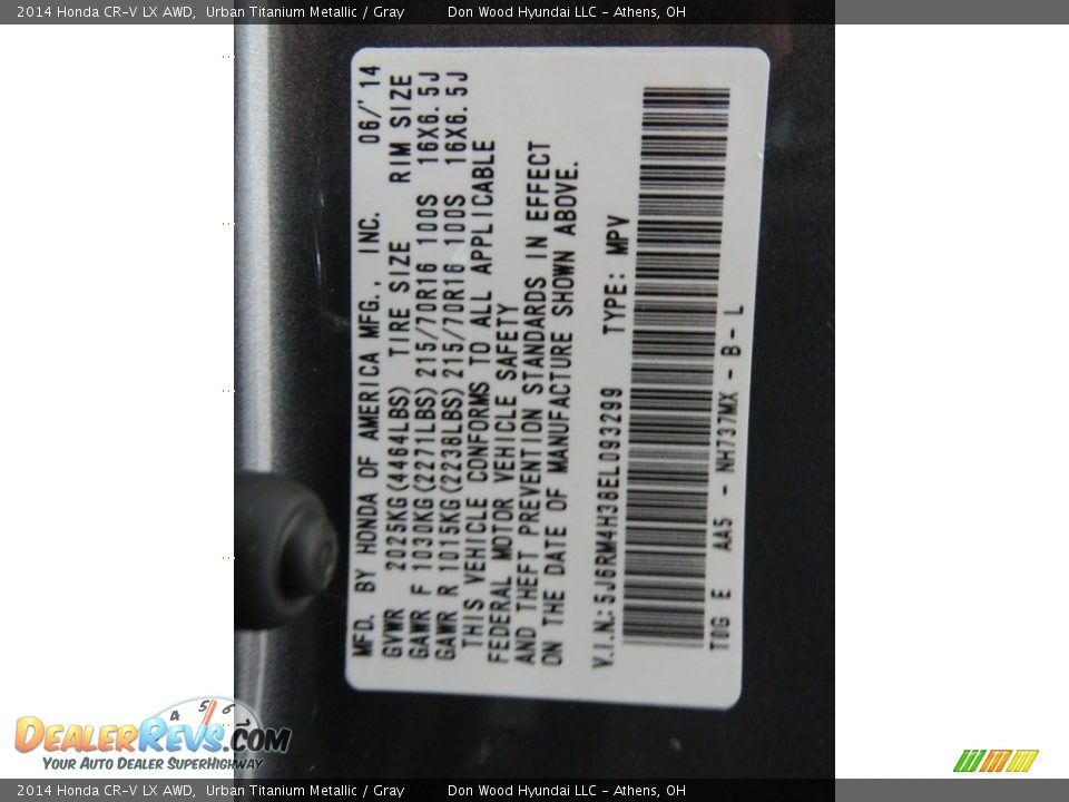 2014 Honda CR-V LX AWD Urban Titanium Metallic / Gray Photo #33