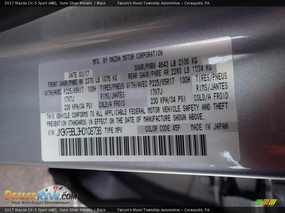 2017 Mazda CX-5 Sport AWD Sonic Silver Metallic / Black Photo #23
