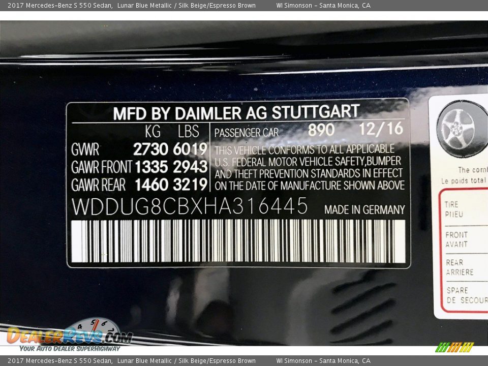 2017 Mercedes-Benz S 550 Sedan Lunar Blue Metallic / Silk Beige/Espresso Brown Photo #24