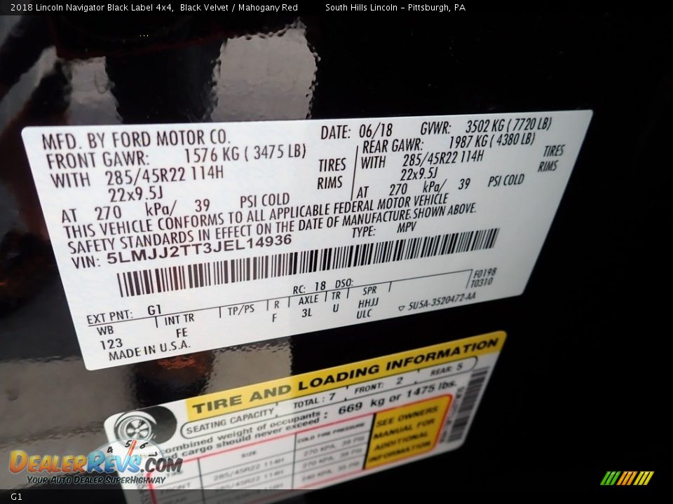 Lincoln Color Code G1 Black Velvet