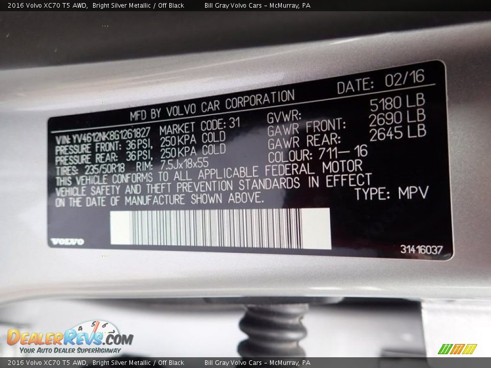 2016 Volvo XC70 T5 AWD Bright Silver Metallic / Off Black Photo #23
